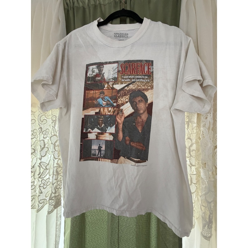 American Classics Scarface T-Shirt Mens Large White Graphic Movie Tee Flaws